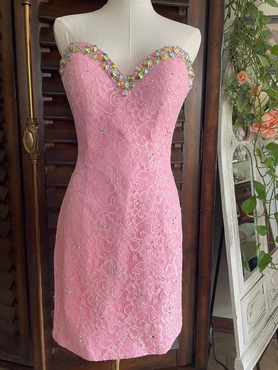 Kasey J Dresses & Skirts - New As Is Strapless Pink Lace Cocktail Dress Embellished Sweetheart Neckline 6